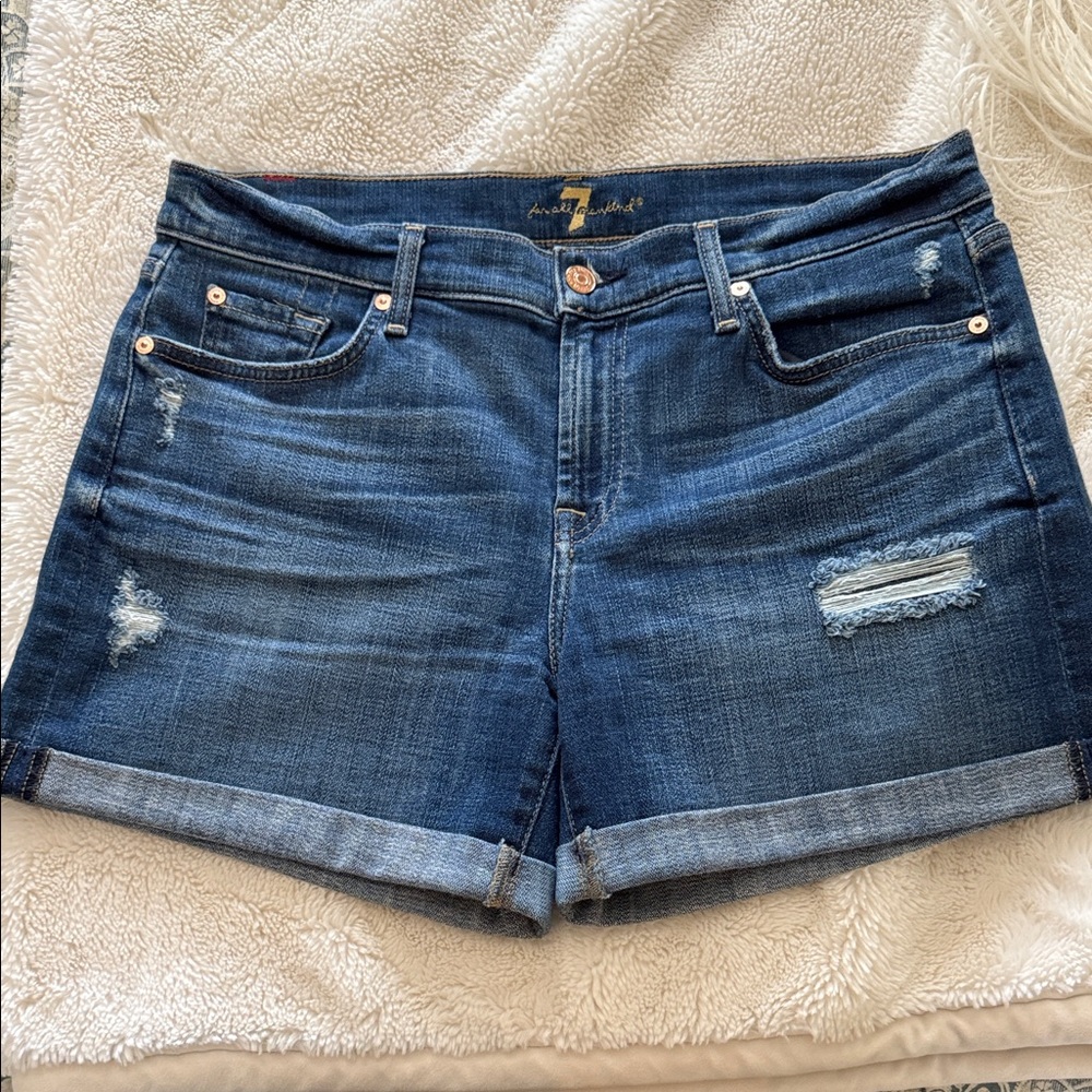 7 for all mankind Women's Blue Denim Shorts - 30 - Picture 2 of 4